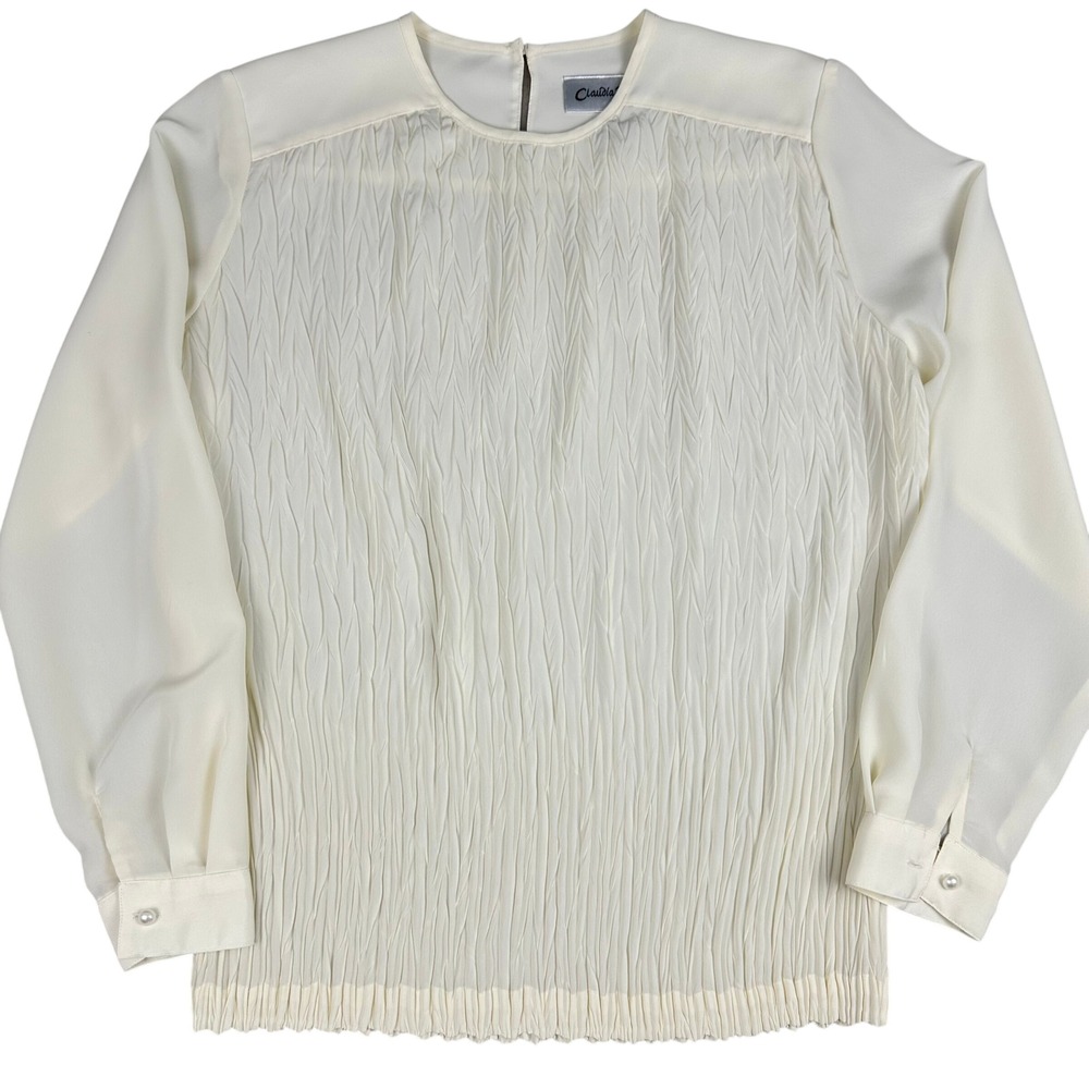 Vintage Ivory Textured‎ Long Sleeve Pearl Button Back Blouse Women's Size 10